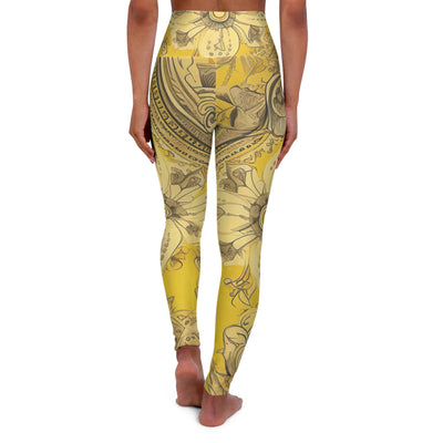 Womens High-waist Fitness Legging Yoga Pants - Floral Yellow Bandanna