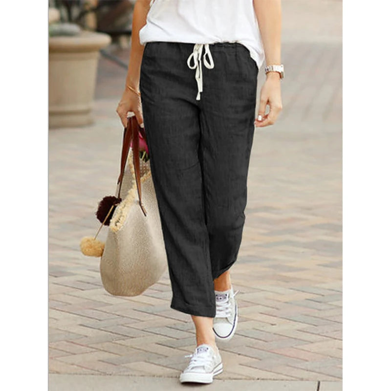 Autumn Cotton Women's Pants Y2K Black Drawstring Elastic Waist Casual