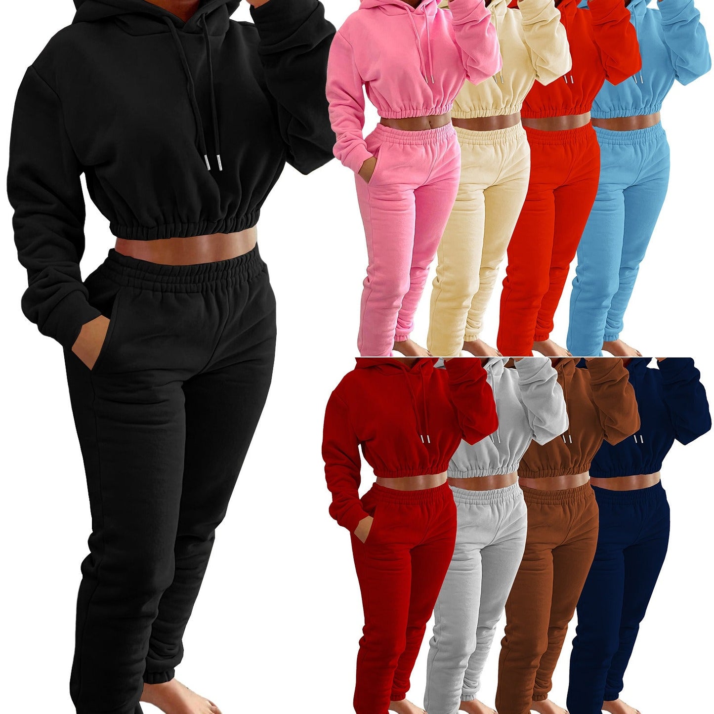 Women's Spring And Winter Plush Sports Casual Suit Hoodie+Jogging Pant