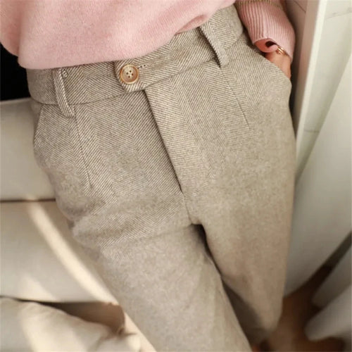 Woolen Pants Women's Harem Pencil Pants 2024 Autumn Winter High