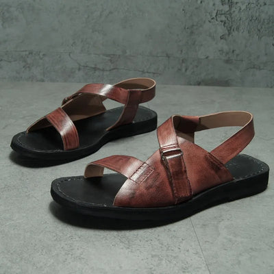 Handmade Men Real Leather Flat Sandals Summer Open Toe Beach Shoes