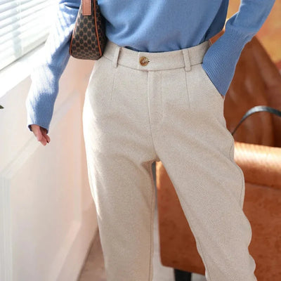 Woolen Pants Women's Harem Pencil Pants 2024 Autumn Winter High