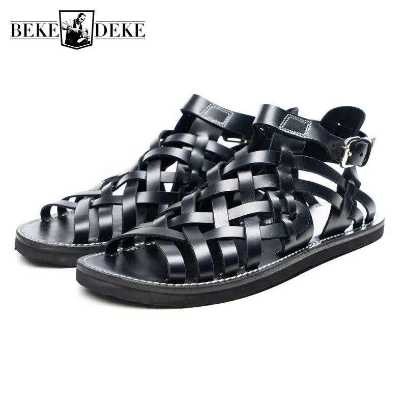 Luxury Men Summer Cowhide Genuine Leather Sandals Italian Handmade