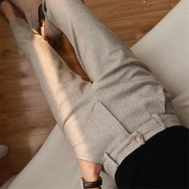 Woolen Pants Women's Harem Pencil Pants 2024 Autumn Winter High