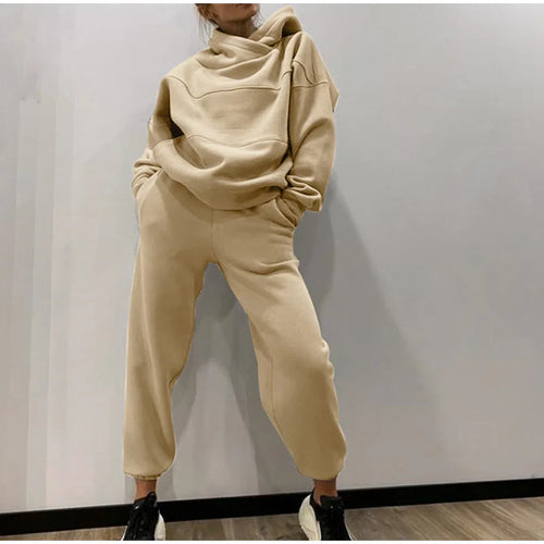 Fleece Oversized Hooded Women's Tracksuit Two Piece Sets Long Sleeve