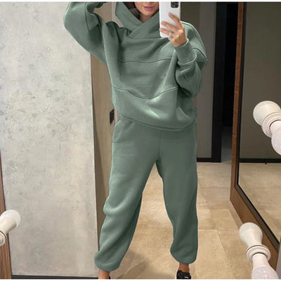 Fleece Oversized Hooded Women's Tracksuit Two Piece Sets Long Sleeve