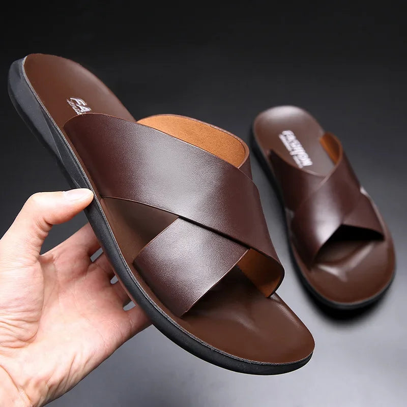 Sandals for Men Slippers Genuine Leather Luxury Brand Fashion  Men