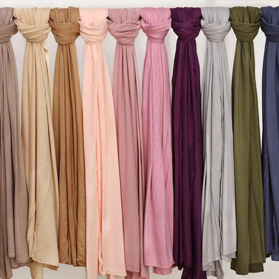 Modal Cotton Jersey Hijab Scarf Long Muslim Shawl Plain Soft Turban