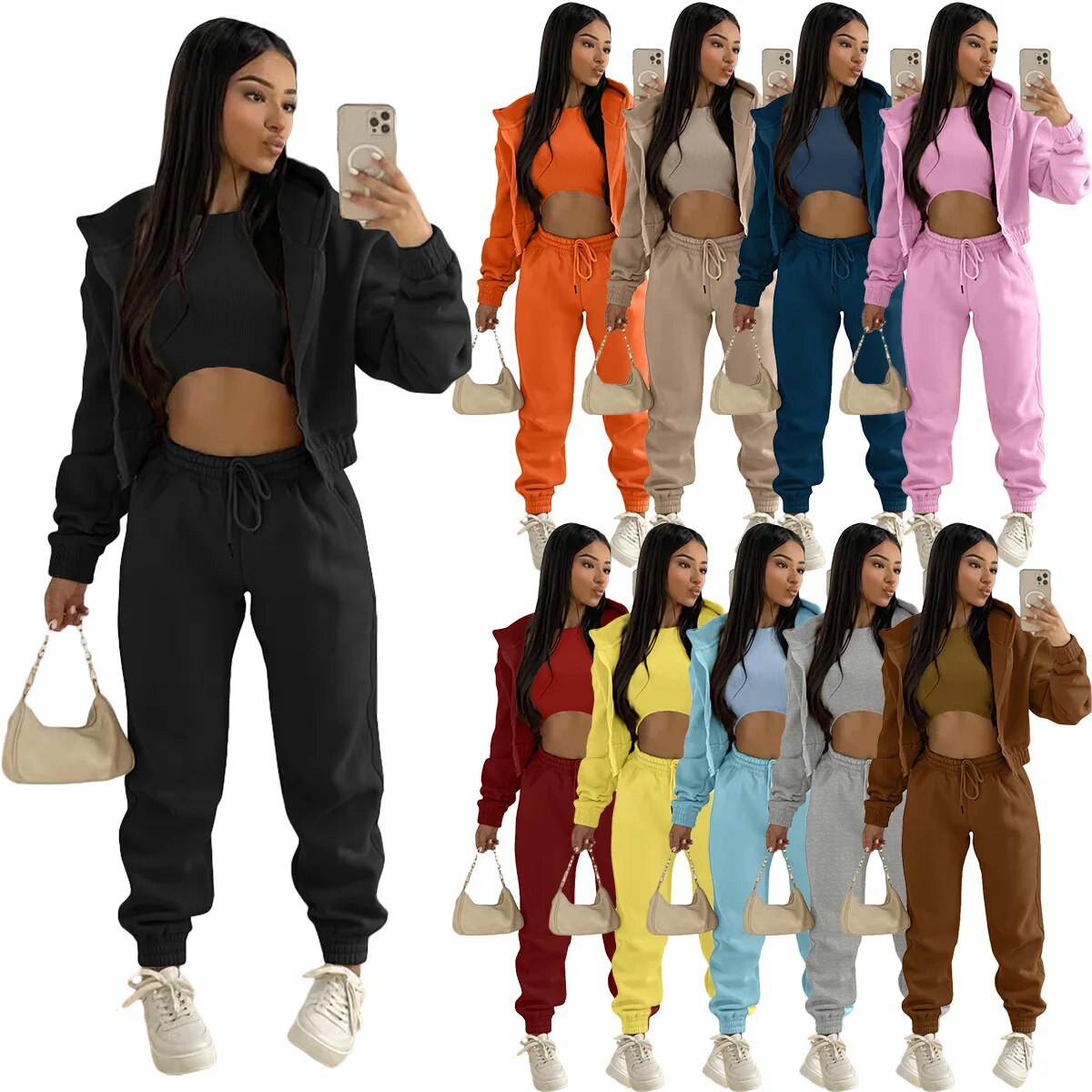 Custom LOGO made autumn women's thick 2-piece sportswear jogger suit