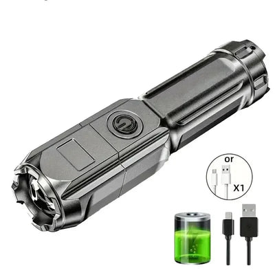 Powerful LED Flashlight Telescopic Zoom Tactical Torch USB Charging