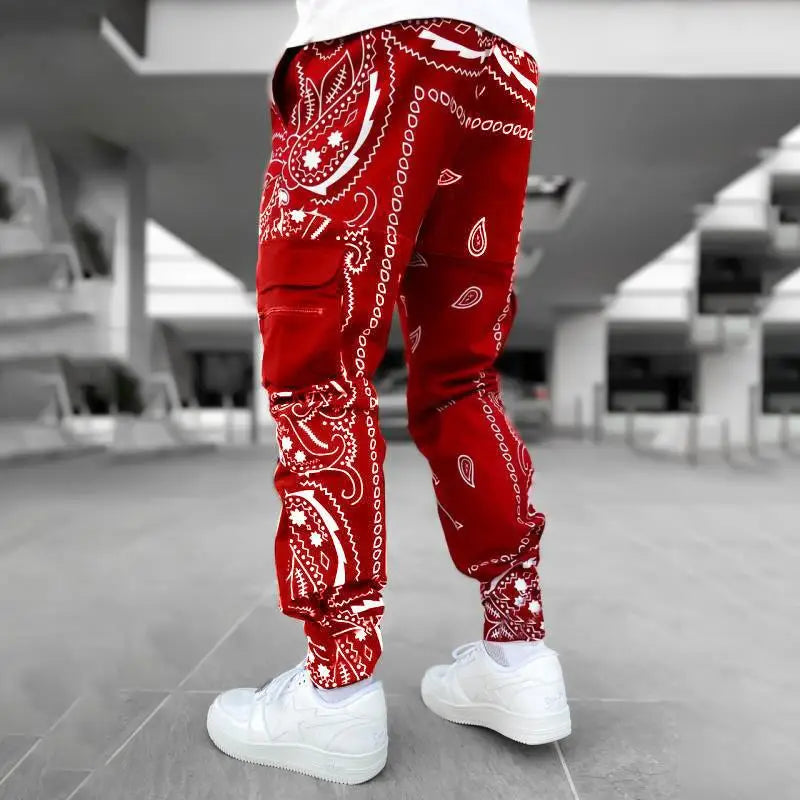 Men's Paisley Pattern Multi Pocket Joggers, Casual Sports Pants For