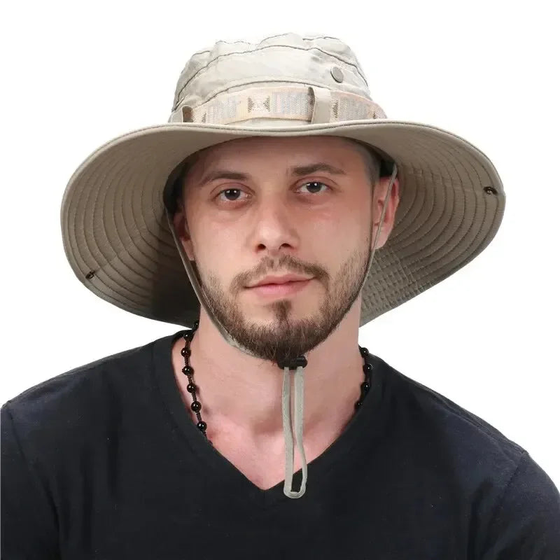 Summer Men Bucket Hat Outdoor UV Protection Wide Brim Panama Safari