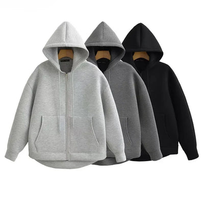 Winter New Women's Zipper Hoodie High Street Unisex style Double