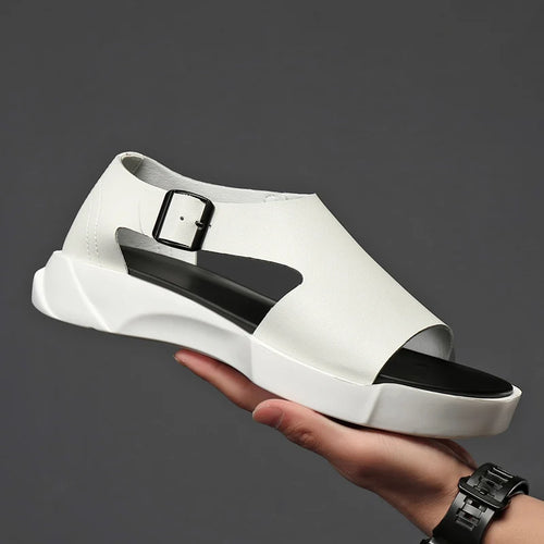 New White Black Cow Spilt Leather Men Sandals Platform Summer Roam Men