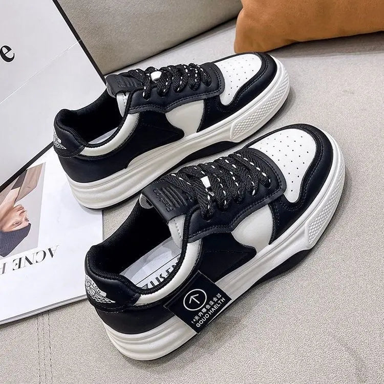 Board Shoes Women's Sneakers New Muffin Thick Bottom Khaki Black White