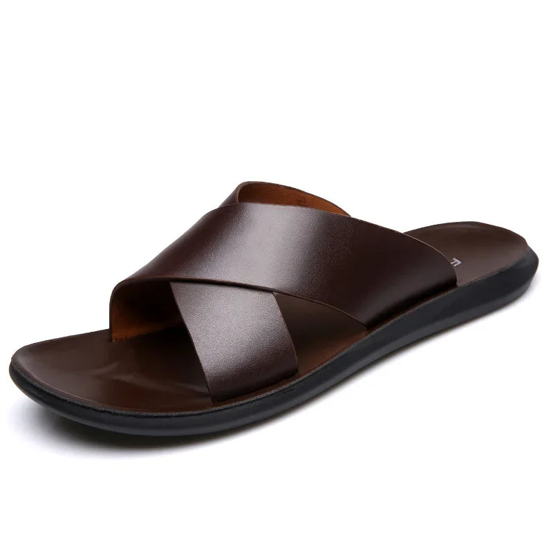 Sandals for Men Slippers Genuine Leather Luxury Brand Fashion  Men