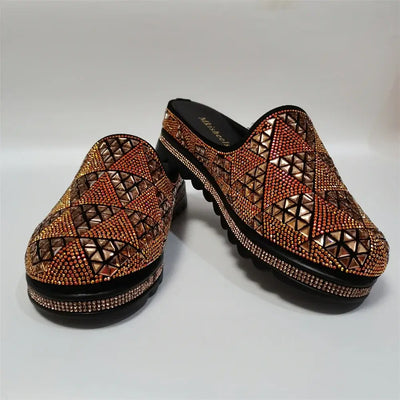 2024 New Women's Rhinestone Slippers, Mid-heel Women's Casual Shoes,