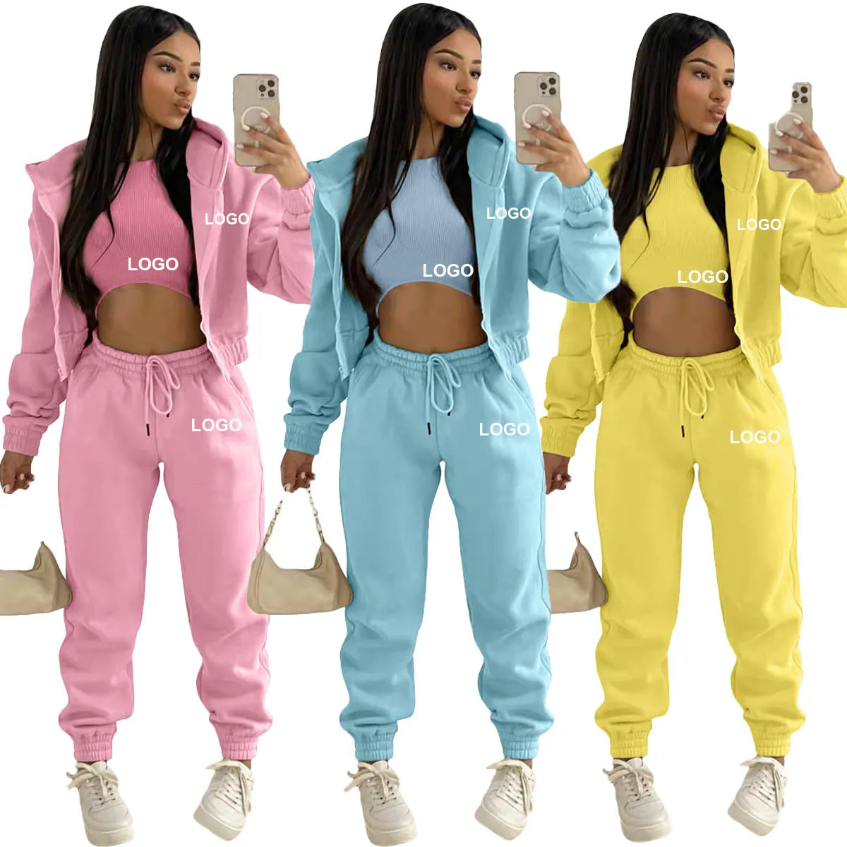 Custom LOGO made autumn women's thick 2-piece sportswear jogger suit