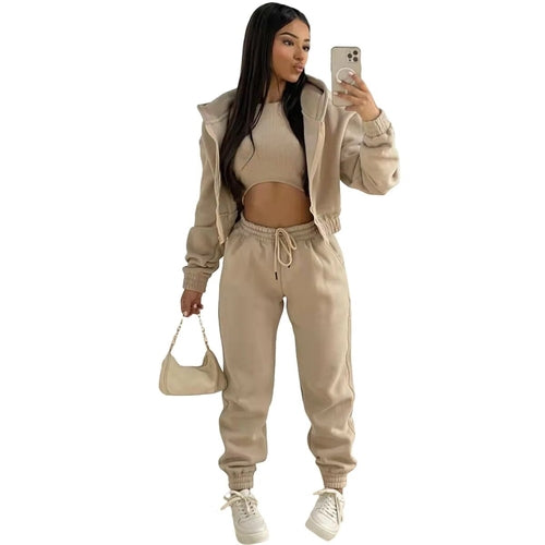 Custom LOGO made autumn women's thick 2-piece sportswear jogger suit