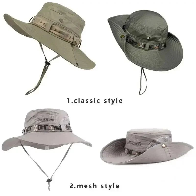 Summer Men Bucket Hat Outdoor UV Protection Wide Brim Panama Safari