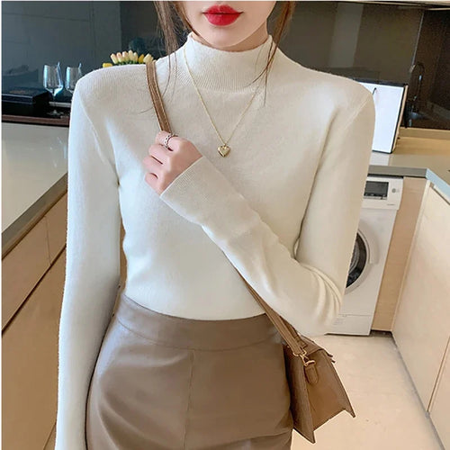 Autumn Winter chic Bottom Sweaters Women Fashion Turtleneck Pullover