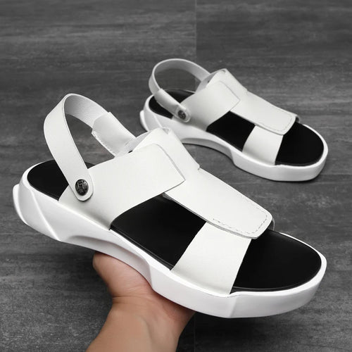 New White Black Cow Spilt Leather Men Sandals Platform Summer Roam Men