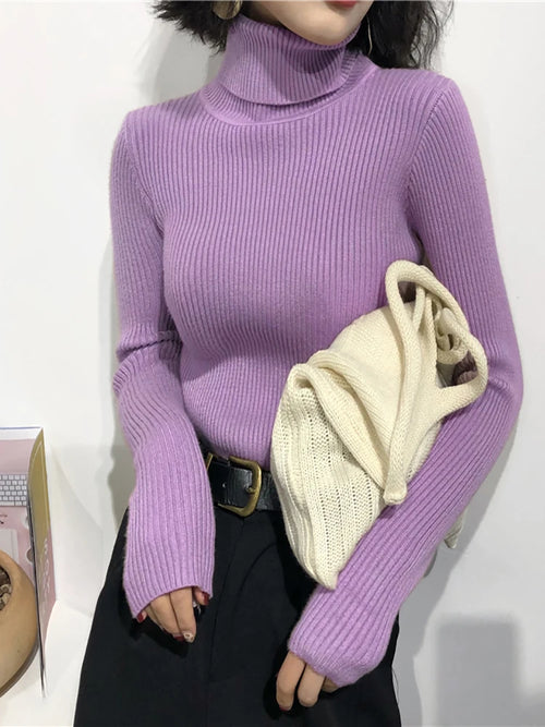 2024 Autumn Winter Thick Sweater Women Knitted Ribbed Pullover Sweater