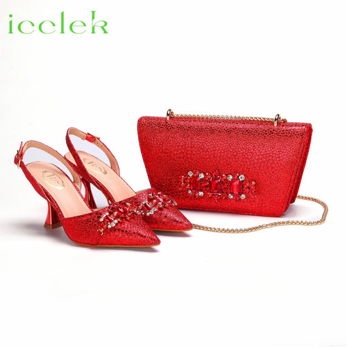 New Arrivals Special Design Pink Color African Women Shoes and Bag Set