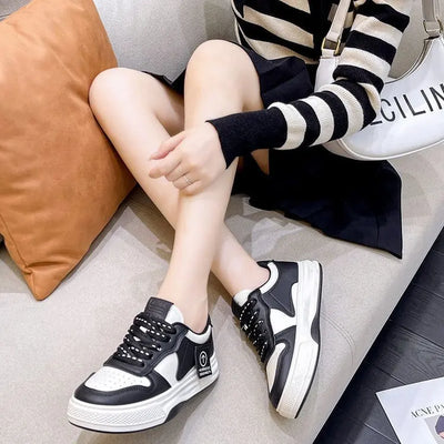 Board Shoes Women's Sneakers New Muffin Thick Bottom Khaki Black White