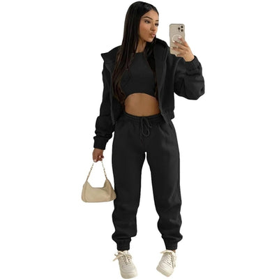 Custom LOGO made autumn women's thick 2-piece sportswear jogger suit