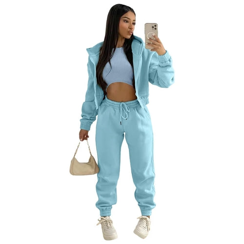 Custom LOGO made autumn women's thick 2-piece sportswear jogger suit