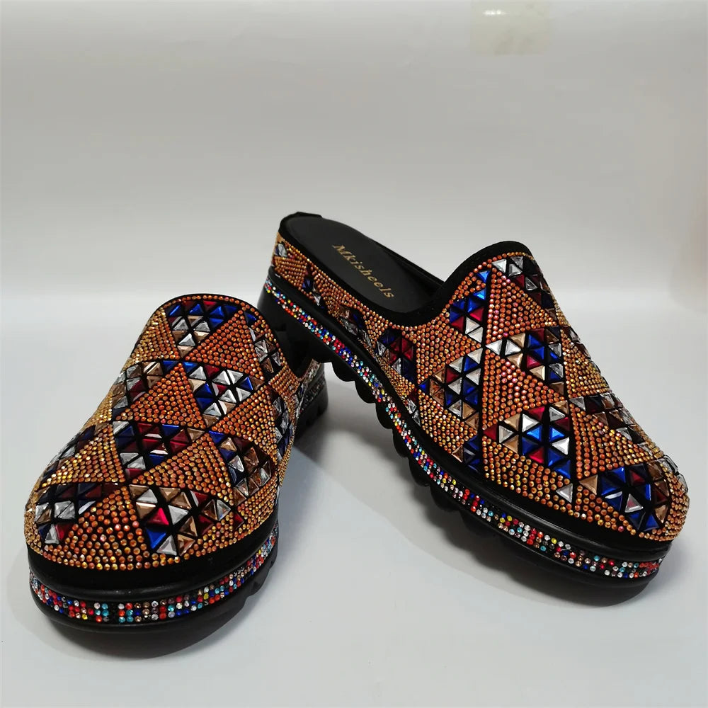 2024 New Women's Rhinestone Slippers, Mid-heel Women's Casual Shoes,