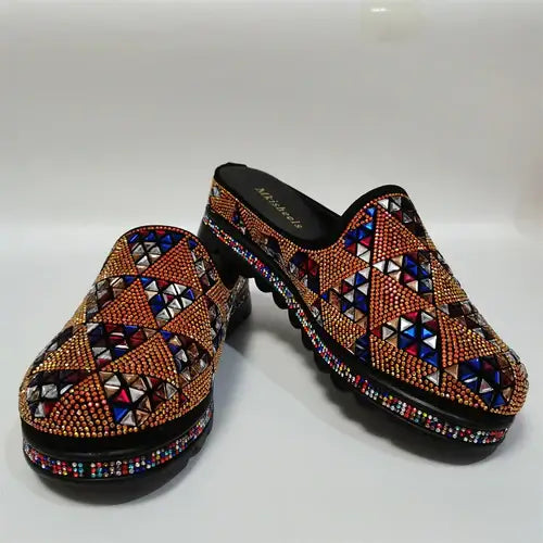 2024 New Women's Rhinestone Slippers, Mid-heel Women's Casual Shoes,