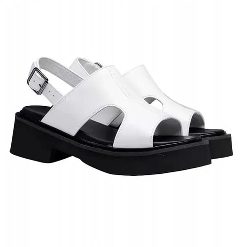 Summer New Men Thick Platform Cowhide Genuine Leather Sandals Buckle