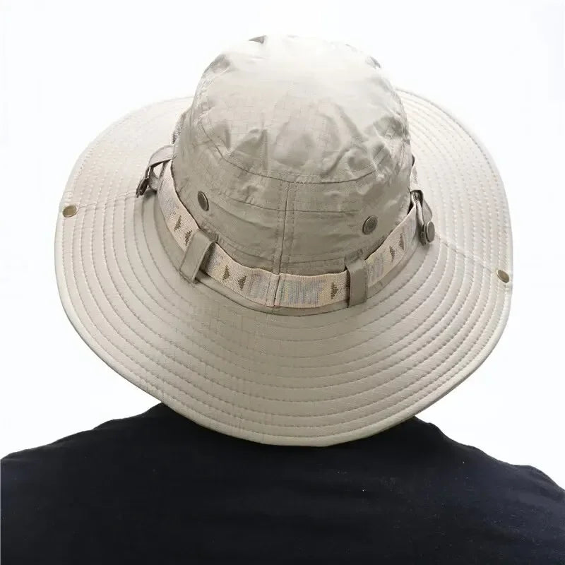 Summer Men Bucket Hat Outdoor UV Protection Wide Brim Panama Safari