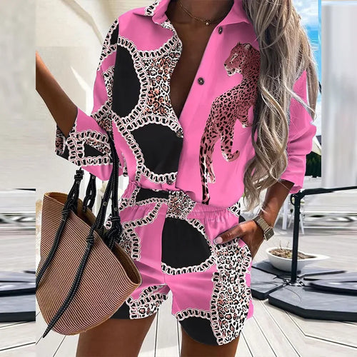 Two Piece Set Women Shorts Sets Summer Casual Print Suit Short