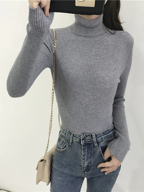 2024 Autumn Winter Thick Sweater Women Knitted Ribbed Pullover Sweater