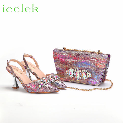 New Arrivals Special Design Pink Color African Women Shoes and Bag Set