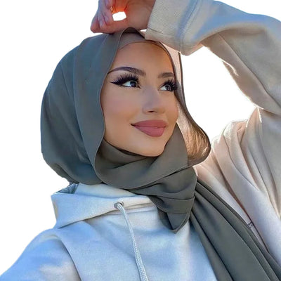 Ramadan Muslim Chiffon Hijabs For Woman Plain Color Headscarf Long