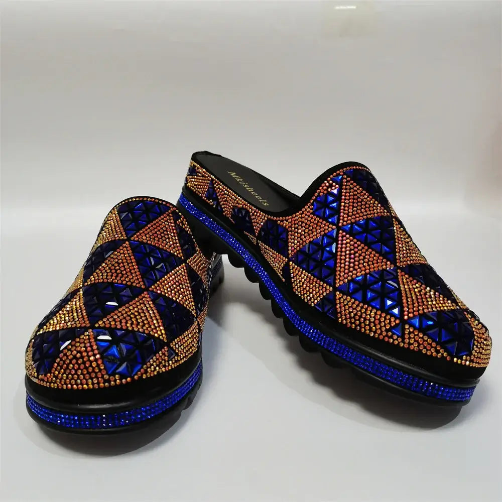 2024 New Women's Rhinestone Slippers, Mid-heel Women's Casual Shoes,