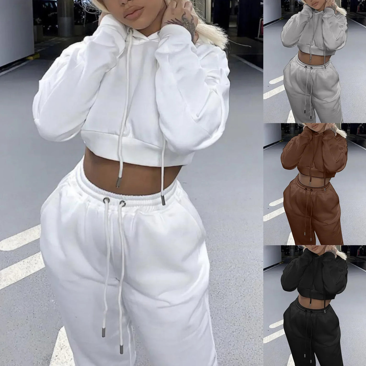 Women 2 Piece Set Casual Sport Outfits Tracksuit Hoodies