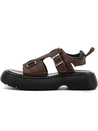 Summer New Real Leather Beach Shoes Men Leisure Outdoor Platform