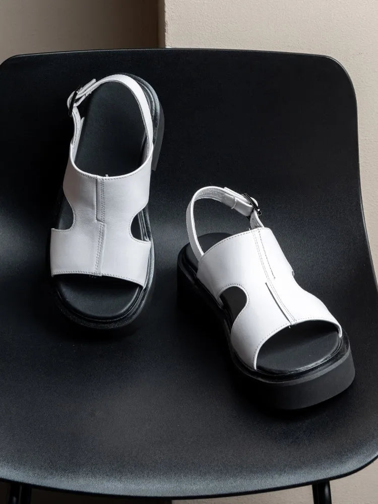 Summer New Men Thick Platform Cowhide Genuine Leather Sandals Buckle