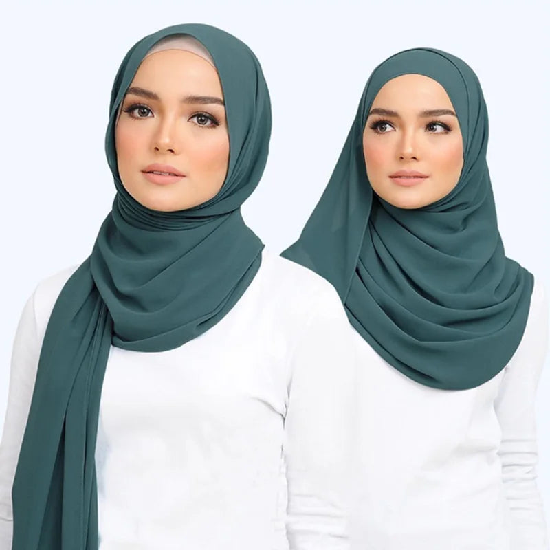 Ramadan Muslim Chiffon Hijabs For Woman Plain Color Headscarf Long