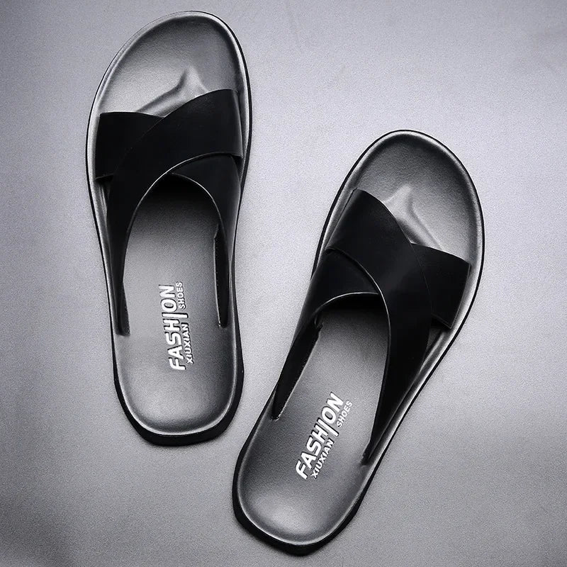 Sandals for Men Slippers Genuine Leather Luxury Brand Fashion  Men