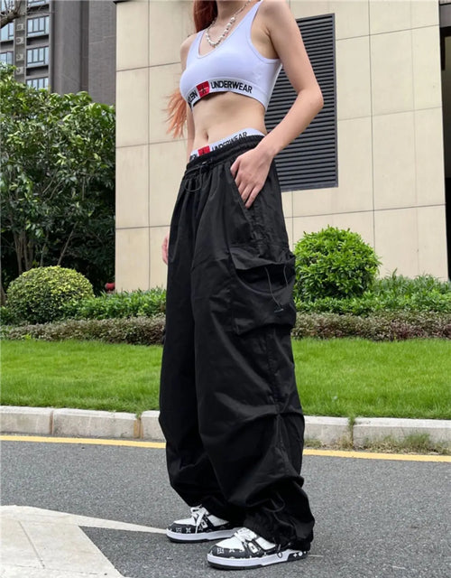 Y2K Parachute Black Pants Women Hippie Streetwear Oversize Pockets