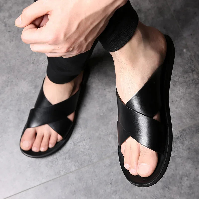 Sandals for Men Slippers Genuine Leather Luxury Brand Fashion  Men