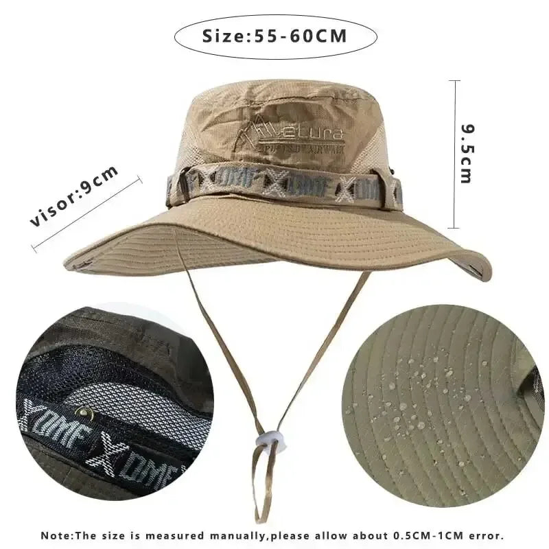 Summer Men Bucket Hat Outdoor UV Protection Wide Brim Panama Safari