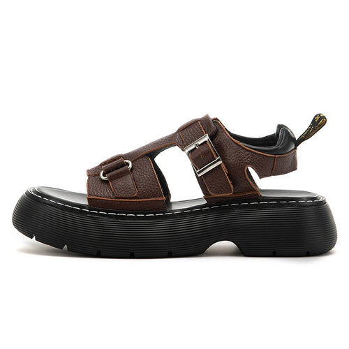 Summer New Real Leather Beach Shoes Men Leisure Outdoor Platform