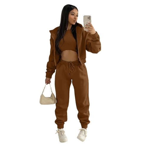 Custom LOGO made autumn women's thick 2-piece sportswear jogger suit